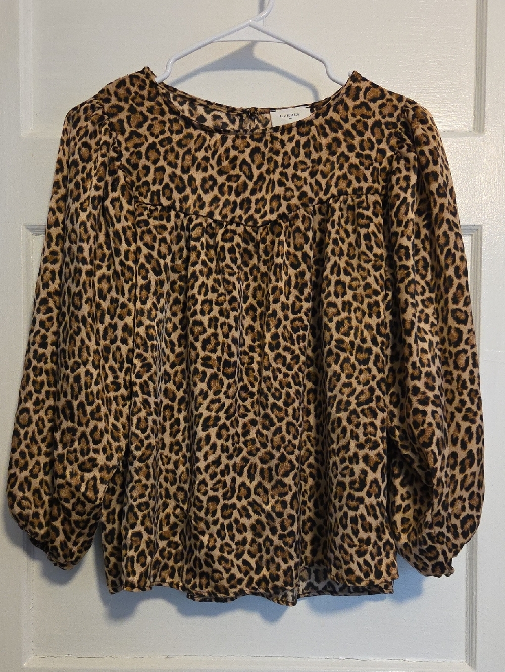 Everly Leopard Print Balloon Sleeve Blouse - Tan/Black